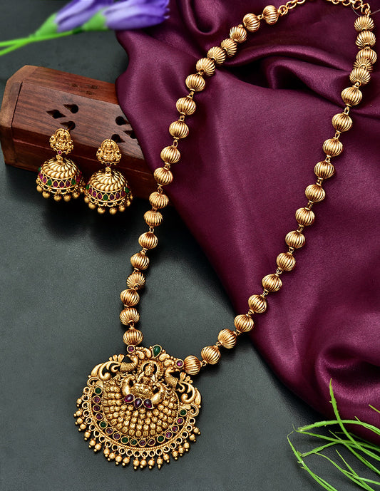 Lakshmi Devi Gold Ball Chain Pendant