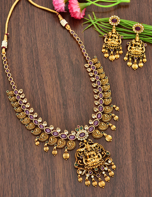 Antique Lakshmi Devi Design Kempu Necklace Set