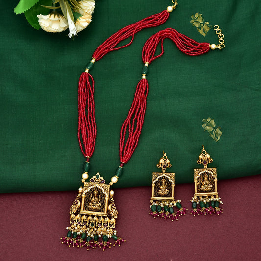 Temple Lakshmi devi Multilayered beads Chain Pendant