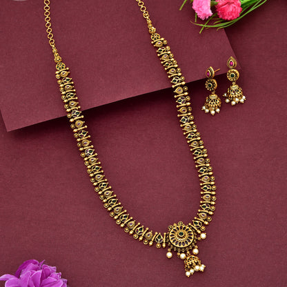 Antique Ruby And Emerald Kempu Long Haaram Set