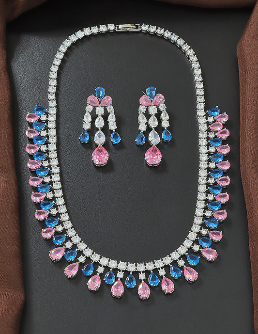 Designer Zirconia Crystal Bloom Designer Necklace Set