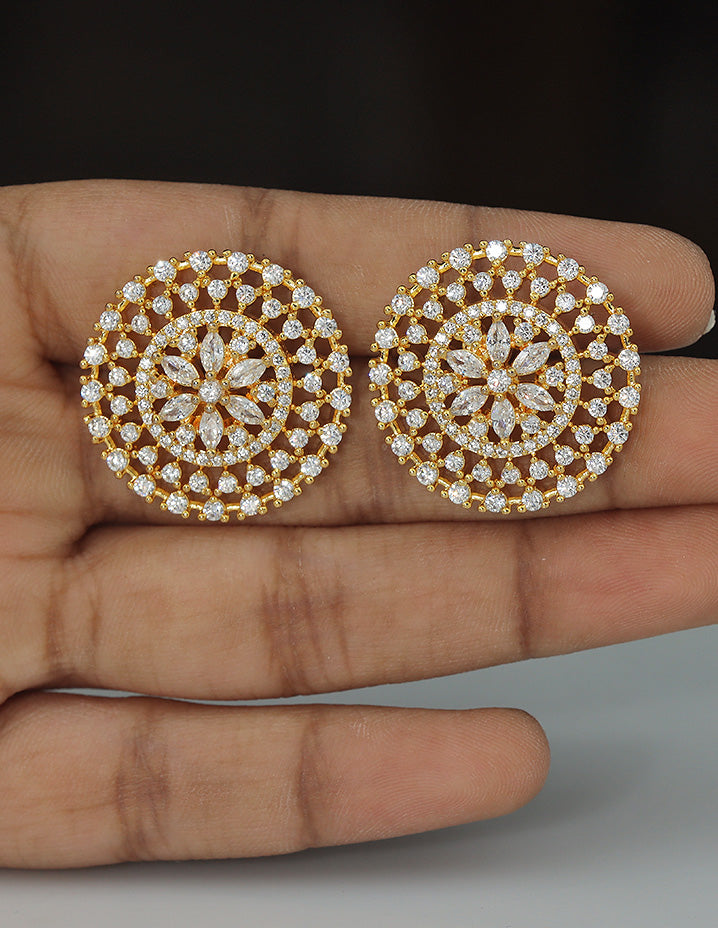 Designer Radiant Floral Halo Stud Earrings