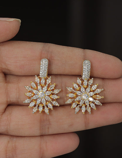 Designer Zirconia Sparkling Sunburst Drop Earrings