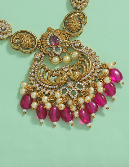 Designer Elegant Ruby Matt Kempu Necklace Set