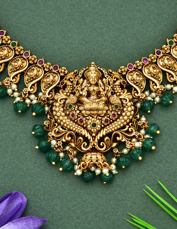Designer Lakshmi Devi Mango Kempu Necklace Set