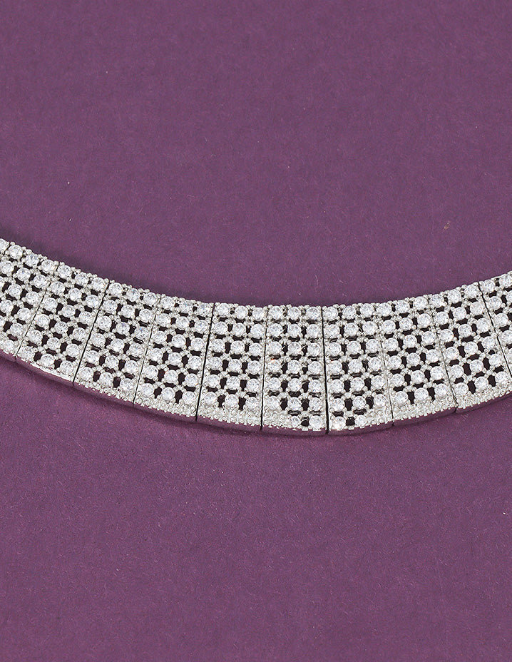 Designer Rhodium Polish Zirconia Necklace Set