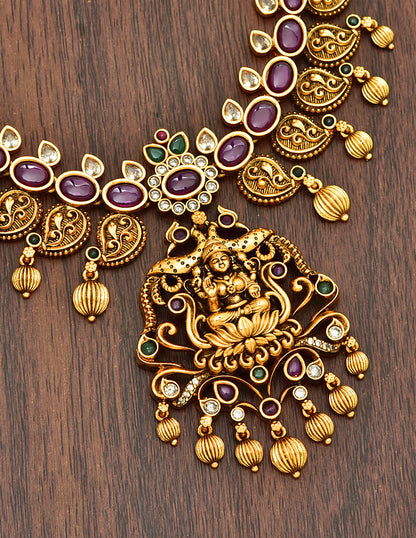 Antique Lakshmi Devi Design Kempu Necklace Set