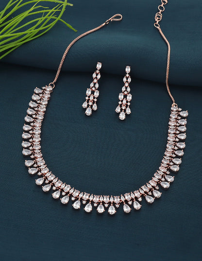 Rose Gold Polish Zirconia Necklace Set 128434