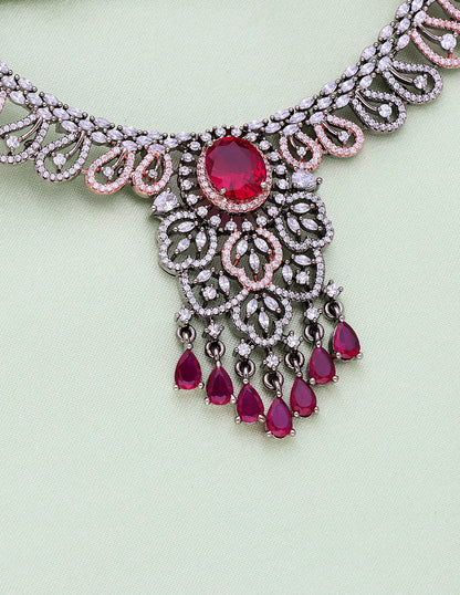 Designer Zirconia Black Rose Polish Necklace Set