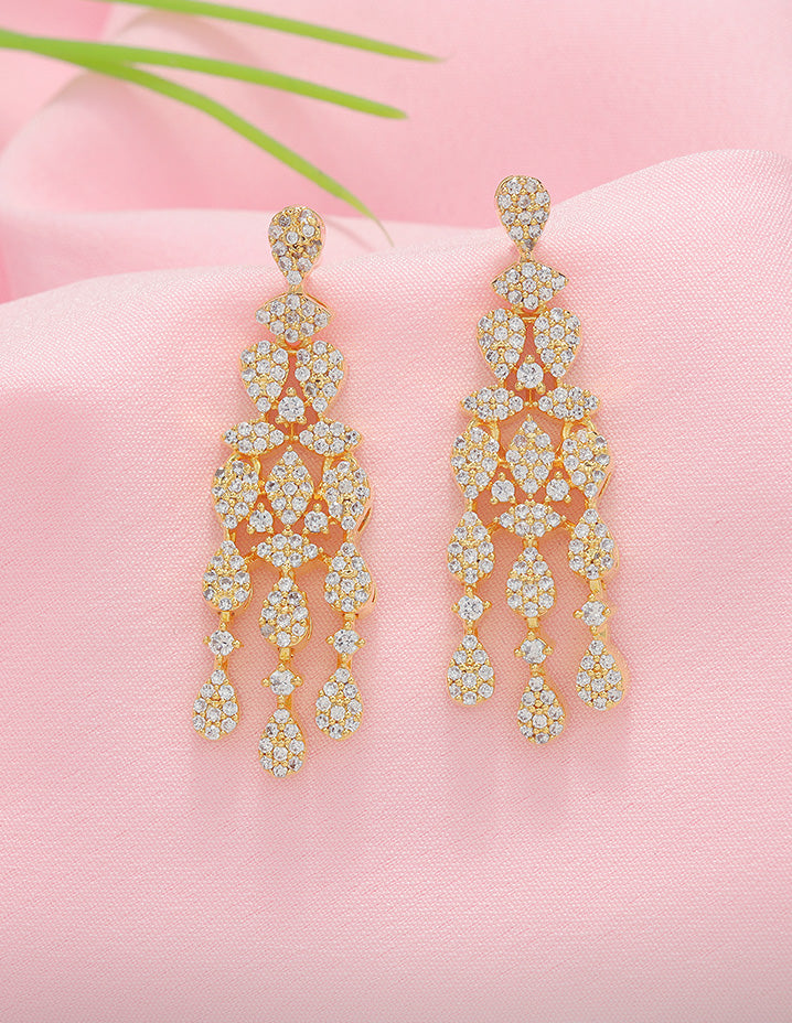 Designer Zirconia Floral Cascade Sparkle Earrings