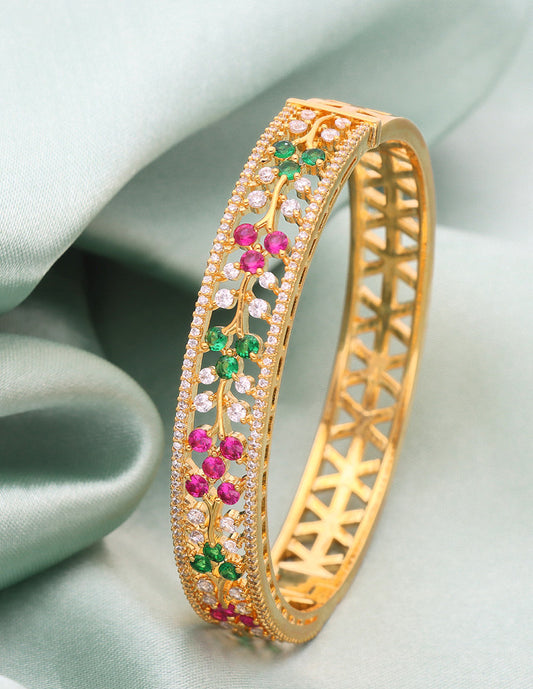 Zirconia Gold Polish Kada Bracelet