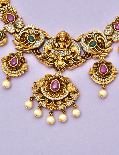 Antique Lakshmi Devi Cz Necklace Set
