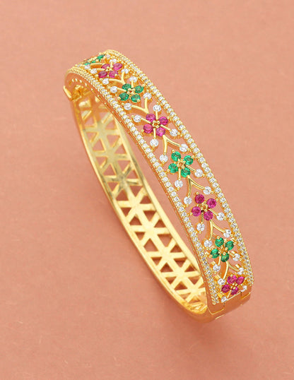 Zirconia Gold Polish Kada Bracelet
