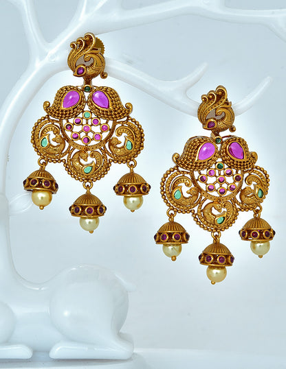 Designer Peacock Kempu Jhumka Earrings