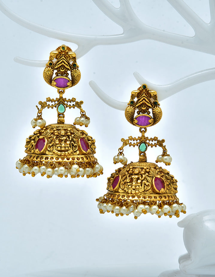 Designer Antique Zircon Jhumka Earrings