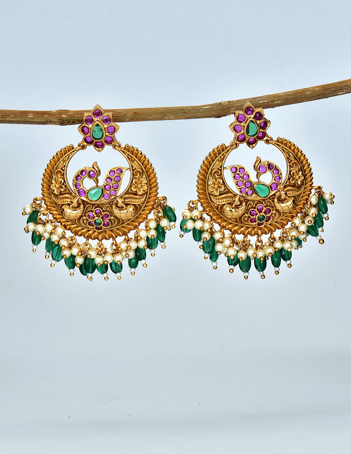 22K Gold Chand Bali Earrings - AjEr60779 - 22K Gold Earrings are  brilliantly designed in Chand Bali style with studded Pearls, Cubic Zircons  an
