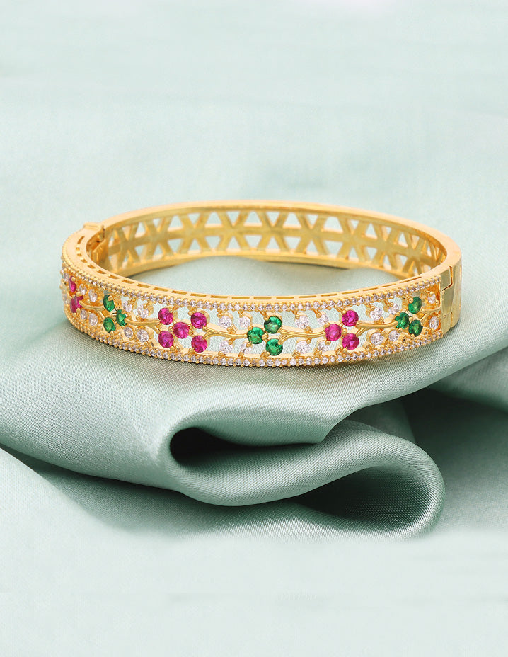 Buy Fida Wedding Luxurious Rose Gold-Plated Peacock American Diamond Women Kada  Bracelet(Free Size) Online