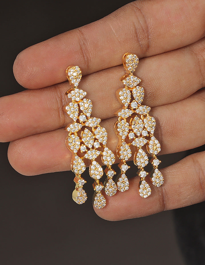 Designer Zirconia Floral Cascade Sparkle Earrings