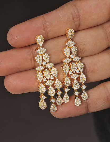 Designer Zirconia Floral Cascade Sparkle Earrings