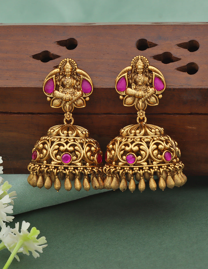 Designer Matt Rani Pink Lakshmi Devi Long Haaram Set