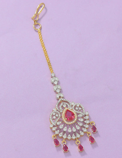 Designer Zirconia Ruby Radiance Maang Tikka