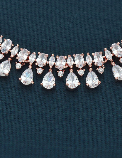 Rose Gold Polish Zirconia Necklace Set 128434
