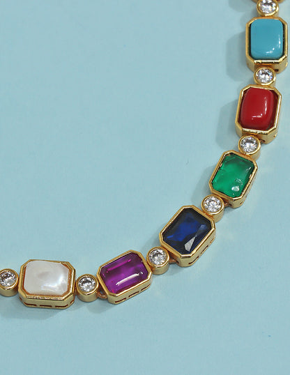 Designer Matt Plated Navaratna Necklace Set