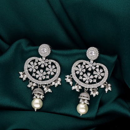 Zirconia Rhodium Polish Drop earrings
