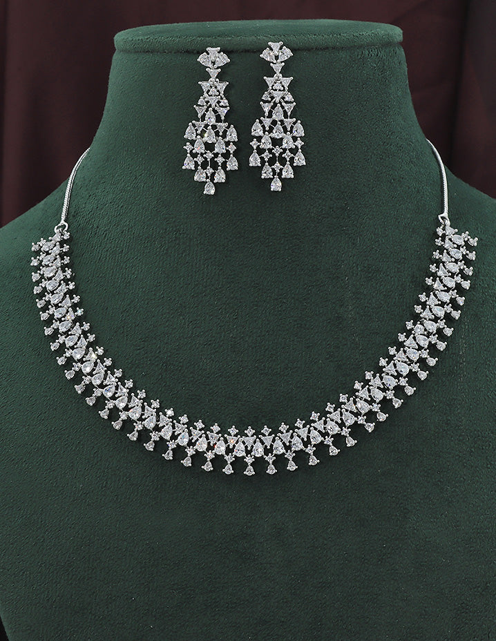 Designer Rhodium Polish Zirconia Necklace Set