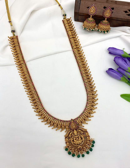 Antique Kempu Lakshmi Devi Pattern Mango Kasu Haram