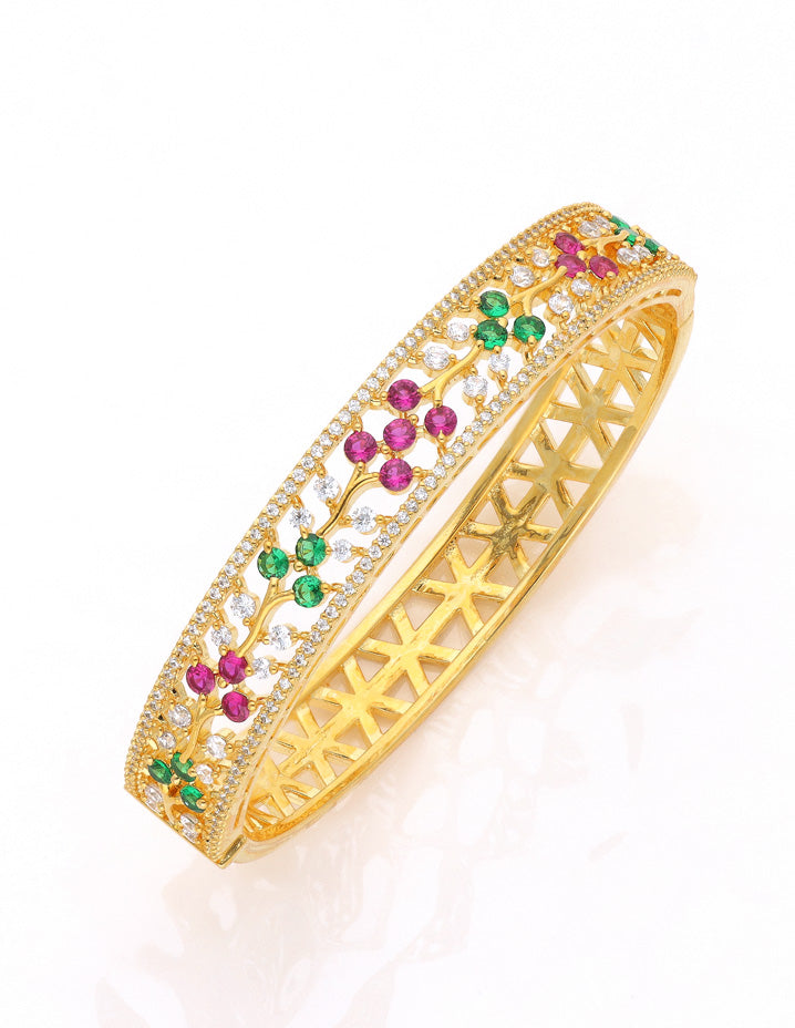 Zirconia Gold Polish Kada Bracelet