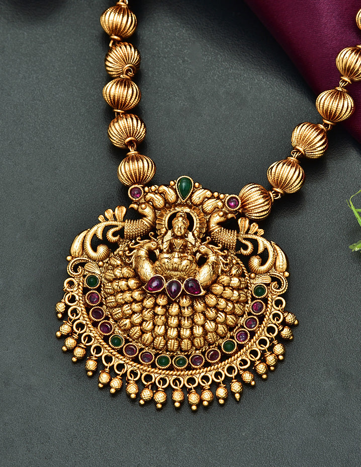 Lakshmi Devi Gold Ball Chain Pendant