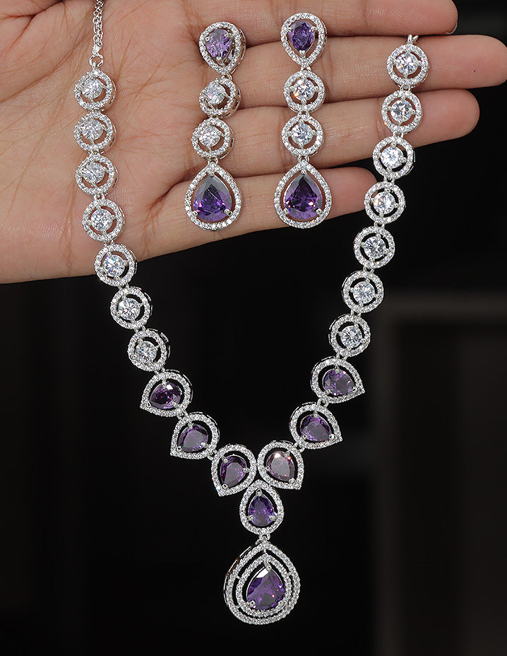 Designer Rhodium Polish Zirconia Necklace Set