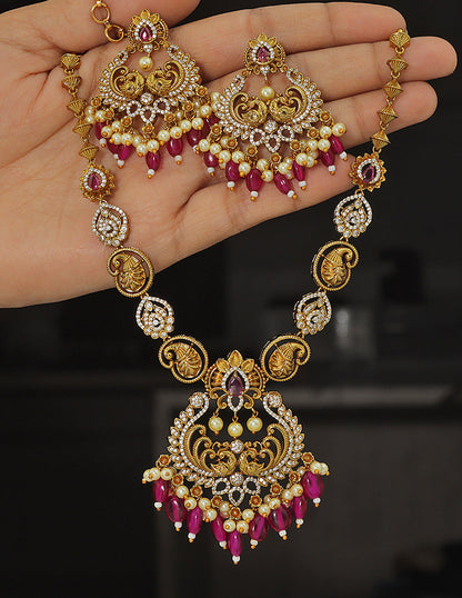 Designer Elegant Ruby Matt Kempu Necklace Set