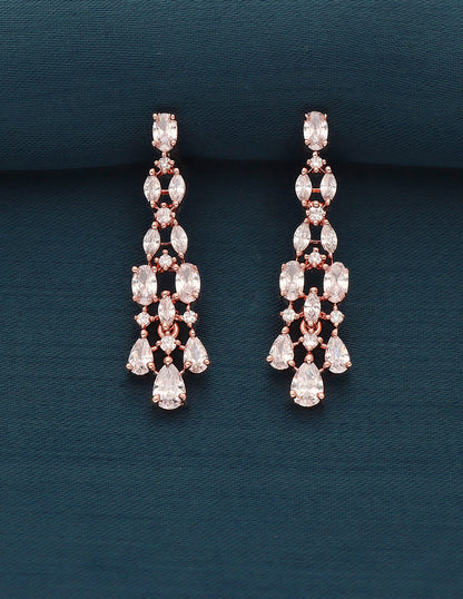 Rose Gold Polish Zirconia Necklace Set 128434