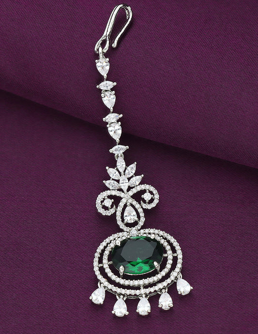 Designer Rhodhium Polish Zirconia Maang Tikka