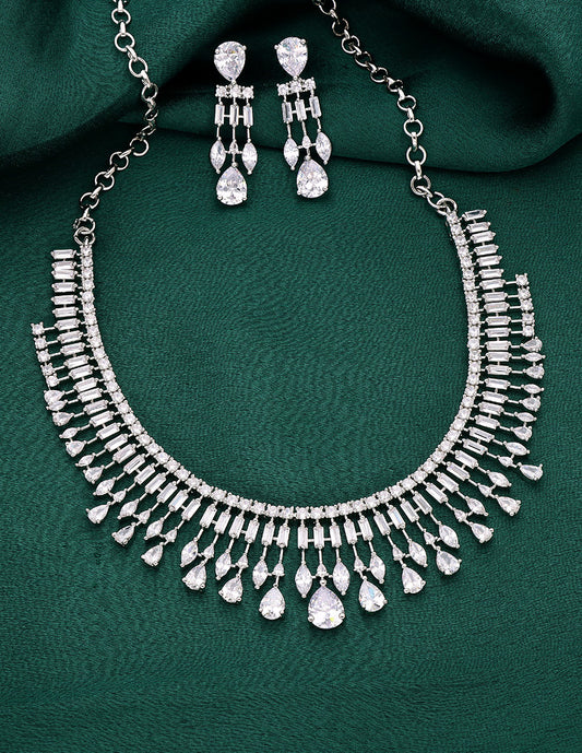 Designer Rhodhium Polish Zirconia Necklace Set