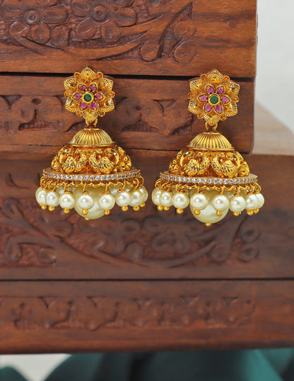 Designer Matt Floral Jhumka Earrings