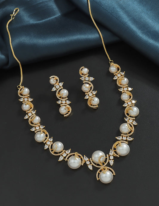 Designer Zirconia Pearl Whirl Elegance Necklace Set