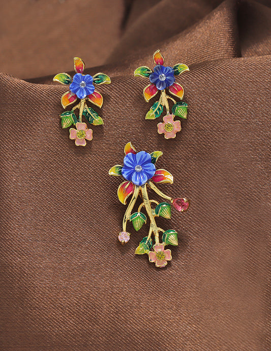 Designer Zirconia Enchanted Blossom Pendant Set