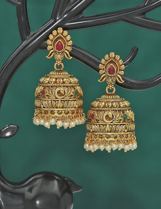 Designer Matt Kempu Temple Design Jhumka Earrings
