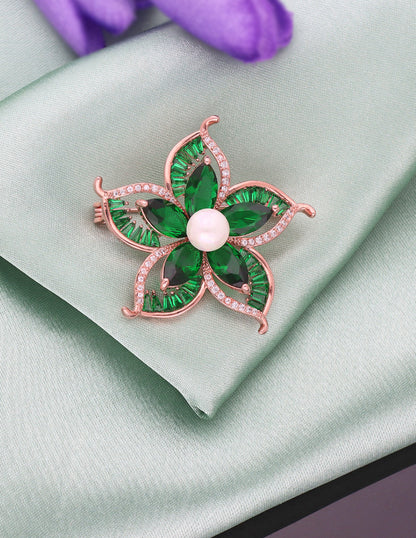 Zircon Green Stone Flower Saree Pin