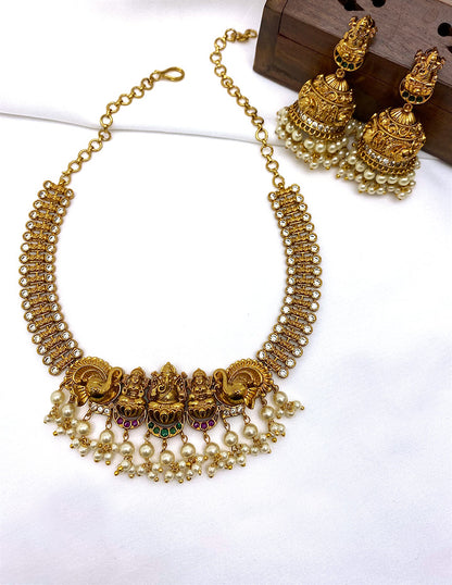 Antique Kempu Lakshmi Devi Pattern Necklace Set