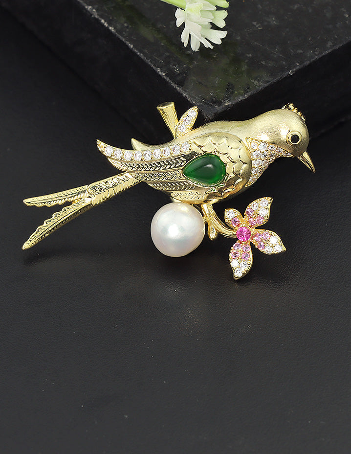 Designer Gold Polish Zirconia Brooch