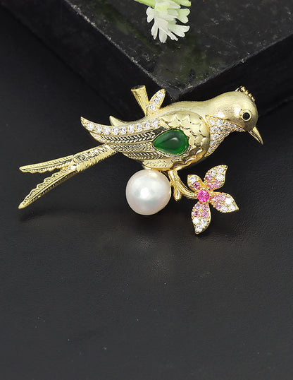 Designer Gold Polish Zirconia Brooch