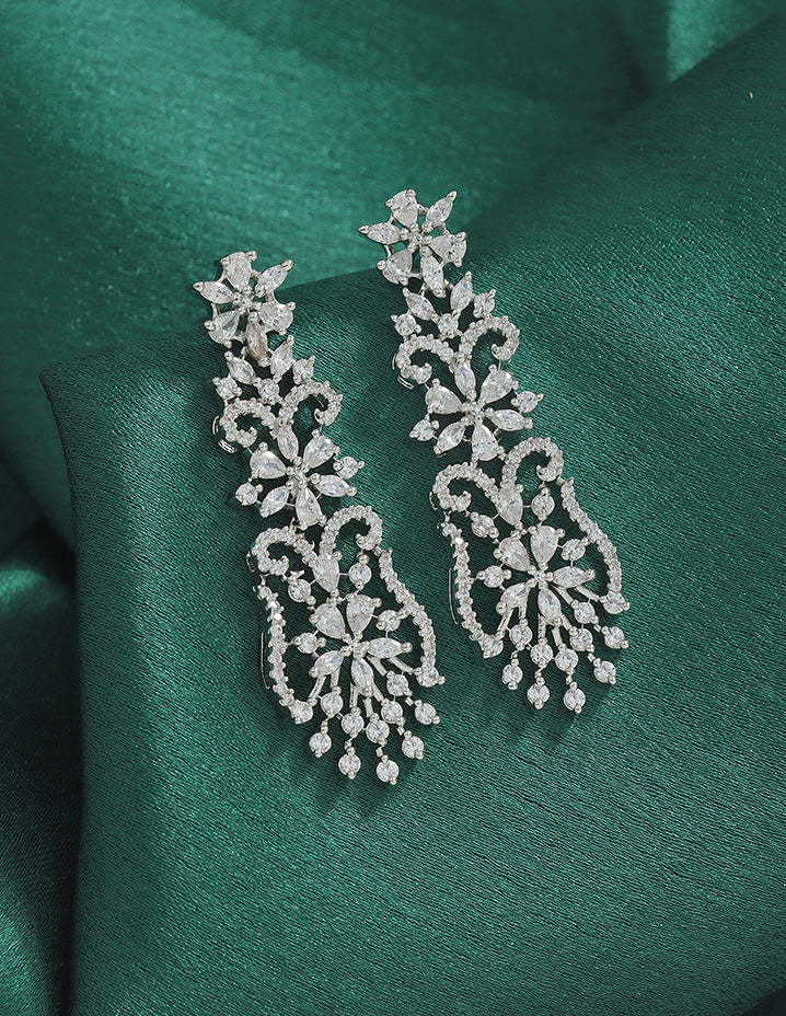 Designer Zirconia Floral Cascade Sparkle Earrings