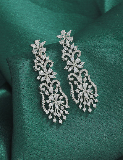 Designer Zirconia Floral Cascade Sparkle Earrings