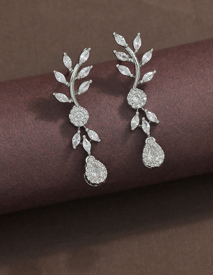 Designer Zirconia Floral Cascade Sparkle Earrings