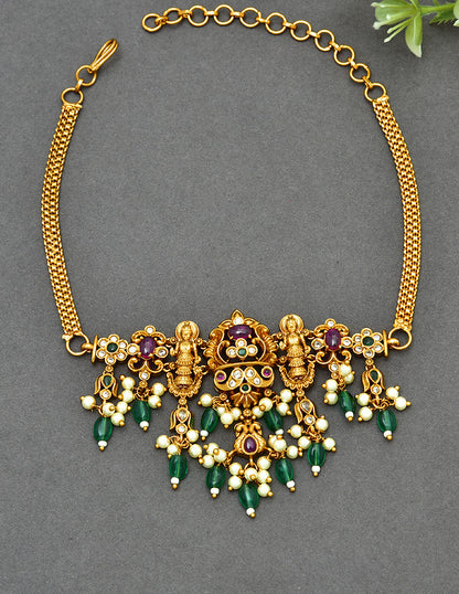 Designer Chain Bajuband With Green Beads