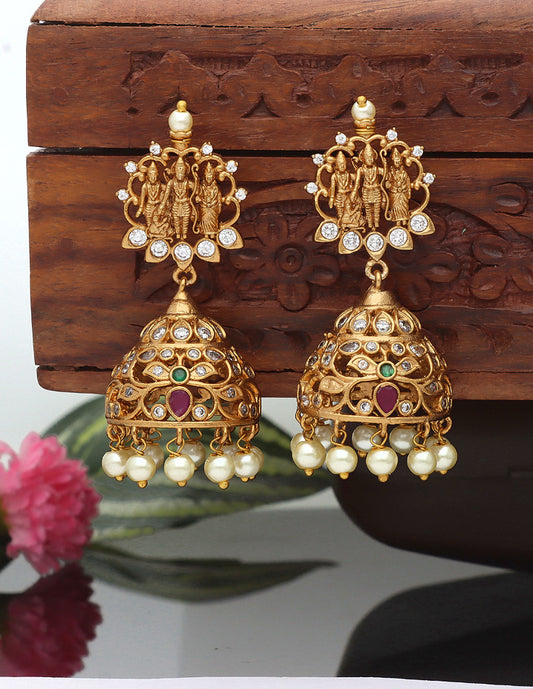 Antique Zirconia Ramparivar Jhumka Earrings